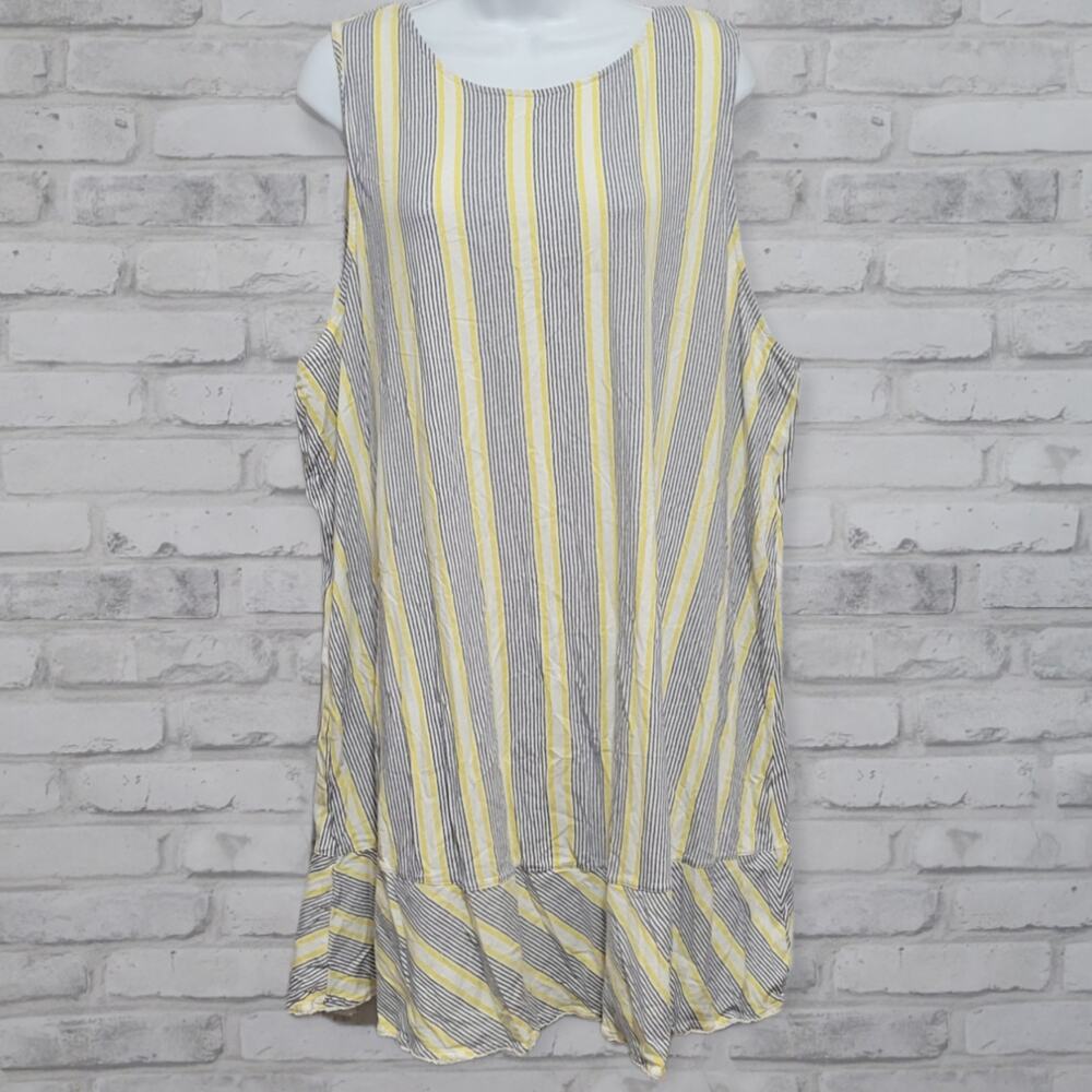 Jockey Vertical Striped Dress Yellow Blue Summer Womens 2xl Ruffle Trim